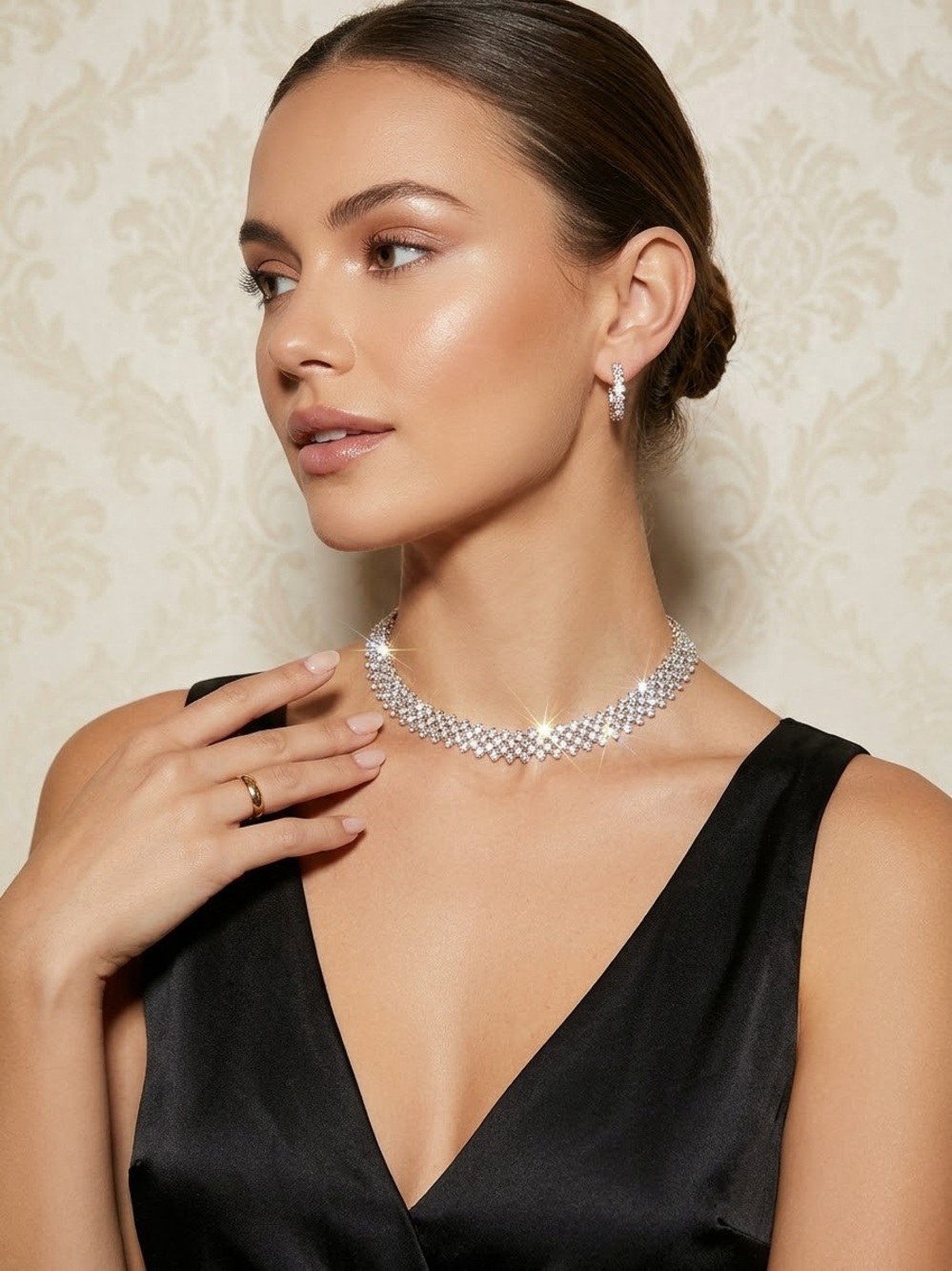 Fashion Jewelry Silver Crystal Choker Necklace